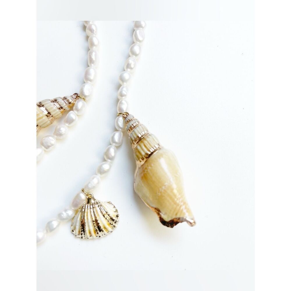 Pearl and Gold Shell Statement Necklace  with matching bracelet Beach Bride - Picture 7 of 14